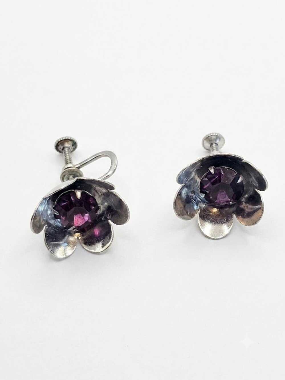 Vintage Bond Boyd Sterling Silver Screwback Earrings Set Amethyst
